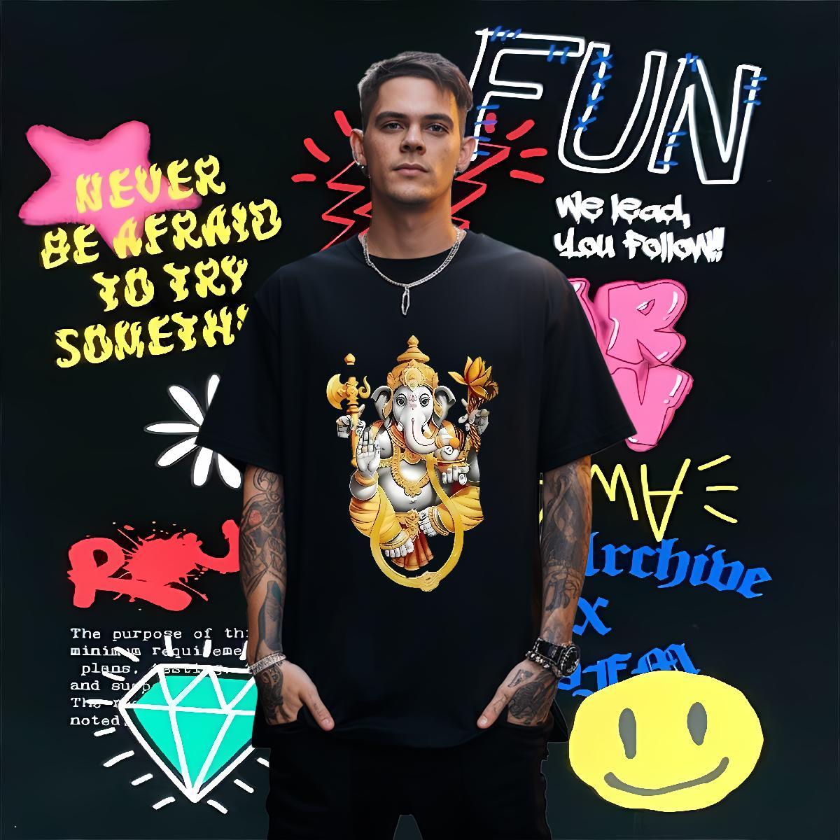 Comfortable T Shirt For Man 230g Cotton Ganesha Sports Casual Anime Round Neck Short Sleeve Men Tshirts Fashion Designer Polos