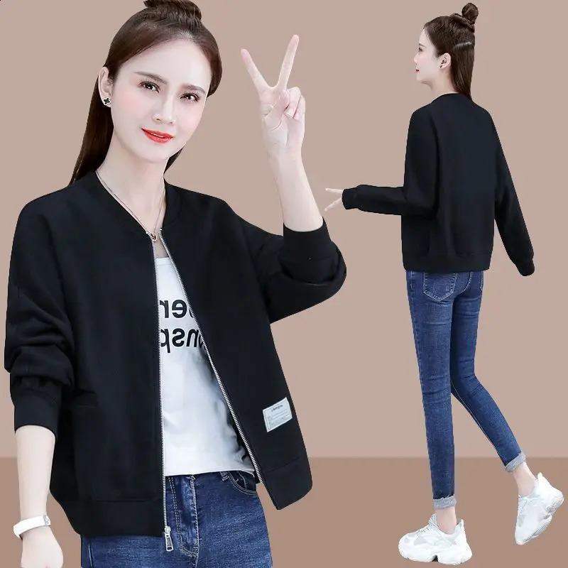 Womens Plus Size Womens Hoodie Womens Short Style Spring and Autumn Korean Loose Fit Slimming Ins Trendy Cardigan Jacket 240824
