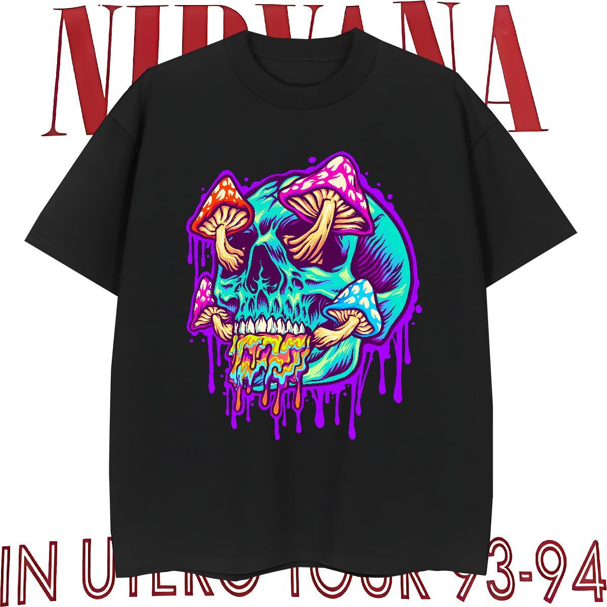 Popular T Shirts Men 230g Cotton skull Anime Printing Street Custom Printed Short Sleeve O-Neck Men Clothes T-Shirt Brand Tshirts