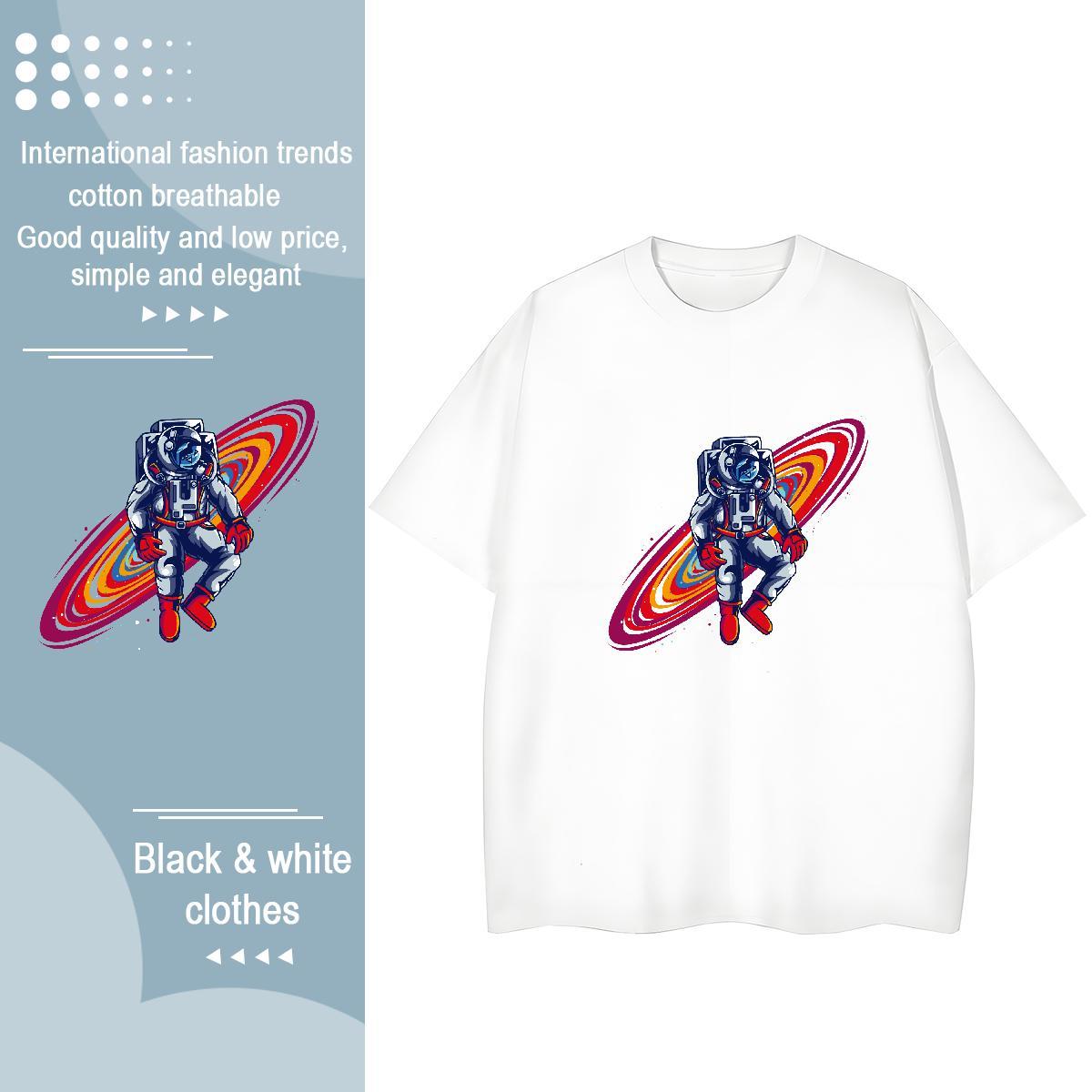 Wholesale Unisex Tshirts 100% Cotton 230g universe Casual Womens T Shirts Breathable Short Sleeve Cartoon Print Tee Shirt