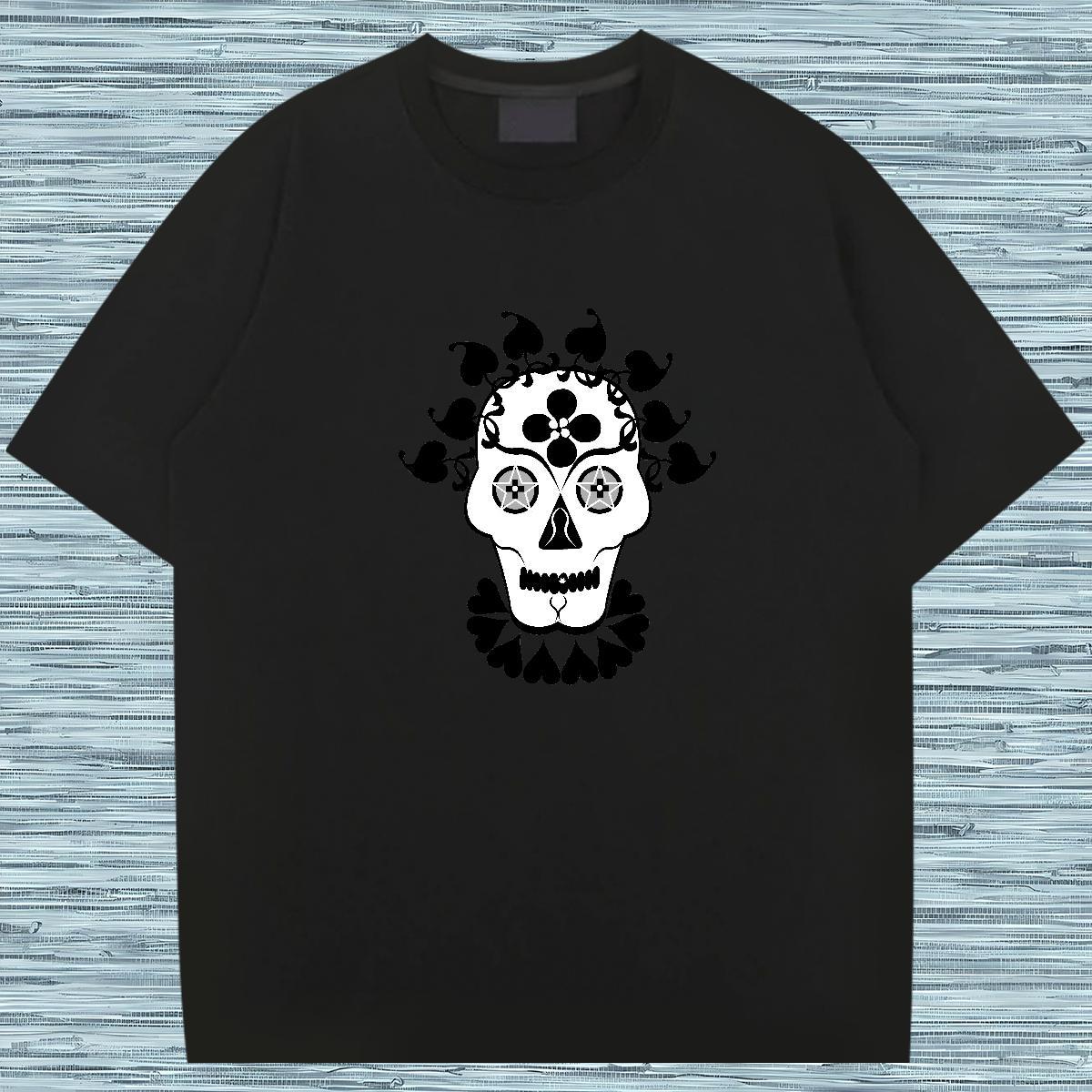 Soft Man T Shirts 230g 100% Cotton skull Outdoor Cartoon Printing L-4XL Round Neck Short Sleeve Men Tees Fashion New Tops Tees