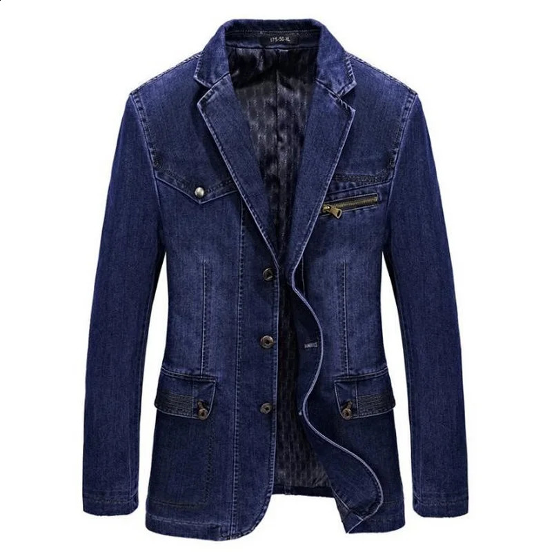 High quality mens denim jacket lapel three button 240824