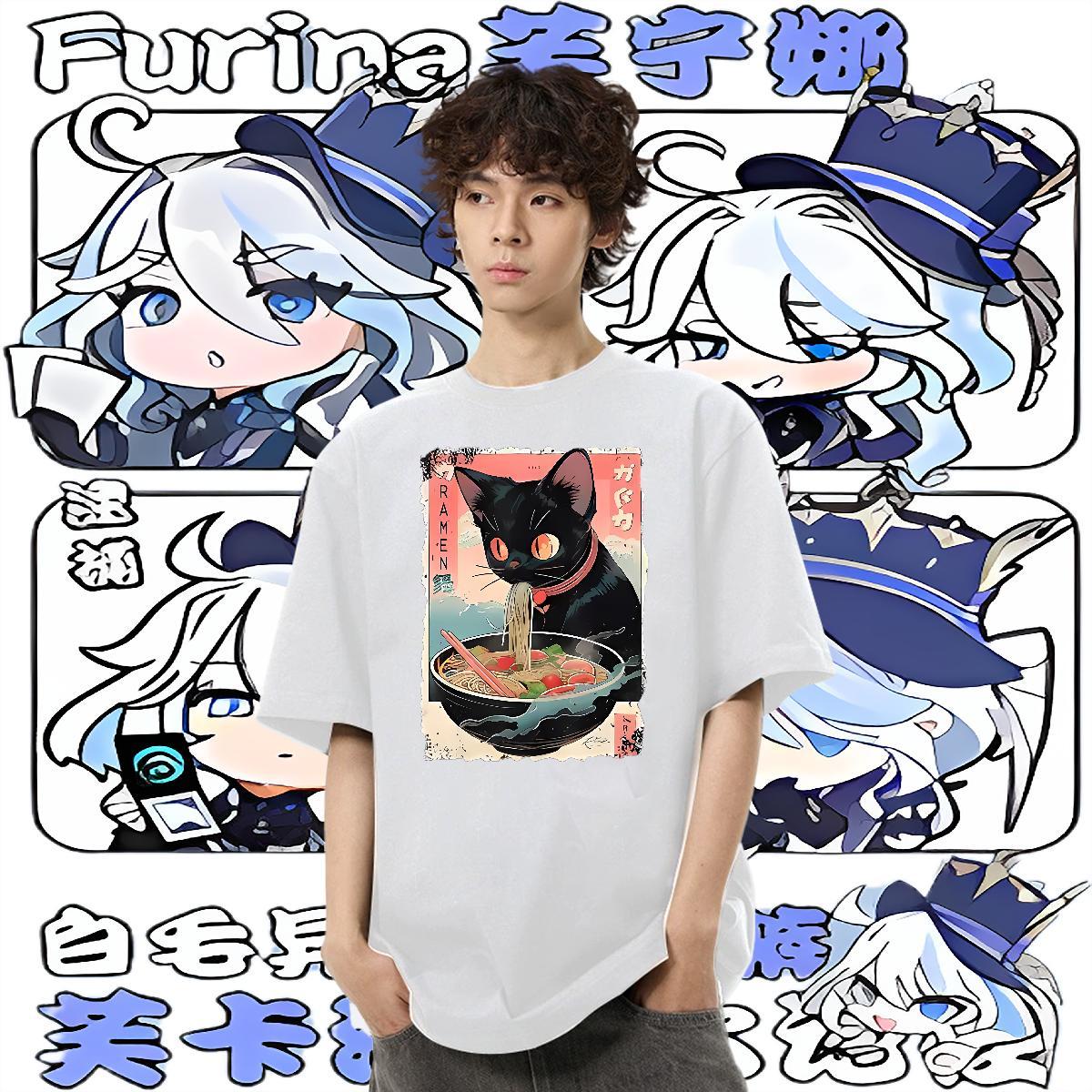 Factory Direct Men Tshirts The cat eats ramen noodles Spring Summer 230g 100% Cotton Clothings Breathable Short Sleeve Comfortable Men T Shirts Anime 