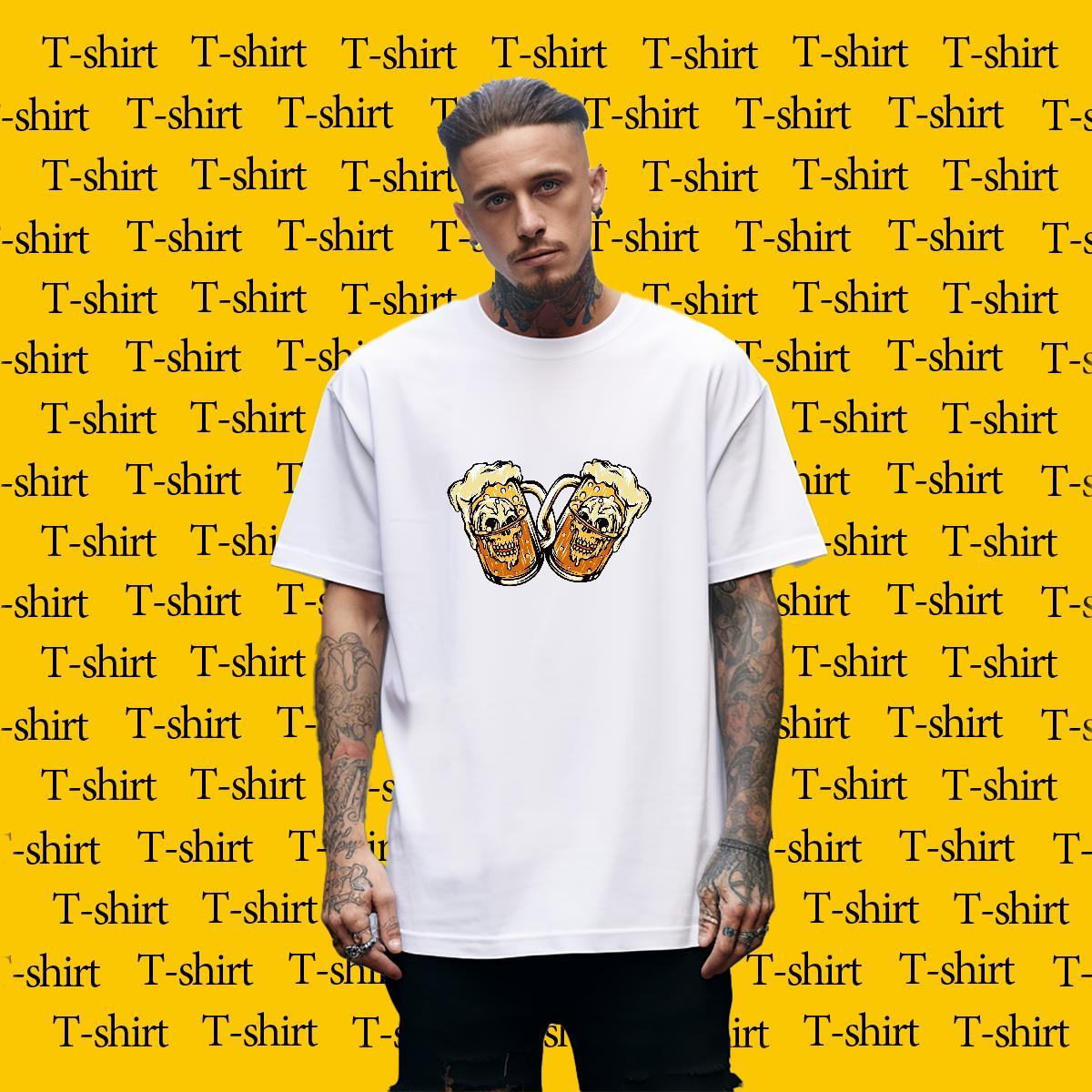 Cool Design T Shirt For Man 230g Pure Cotton skull Daily Wear Cartoon Print Breathable Crew Neck Men Tops Tees Designer Tshirts