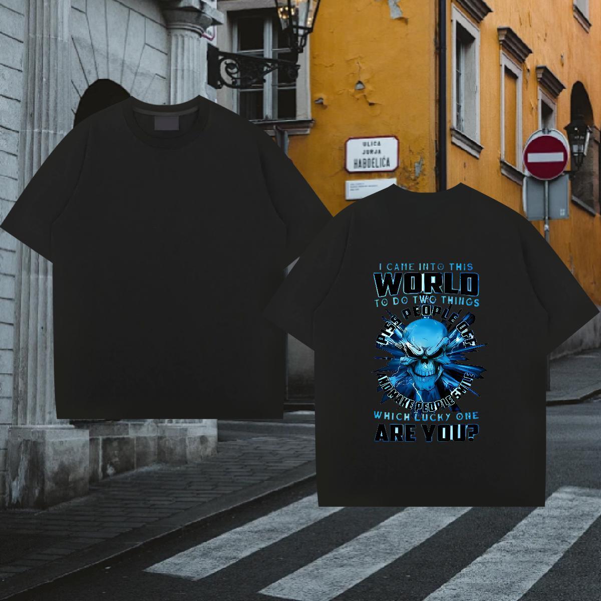 Loose Fit Mens T Shirts 230g Pure Cotton skull Summer Casual Skull Short Sleeve O-Neck Mens Tshirts DIY Polos