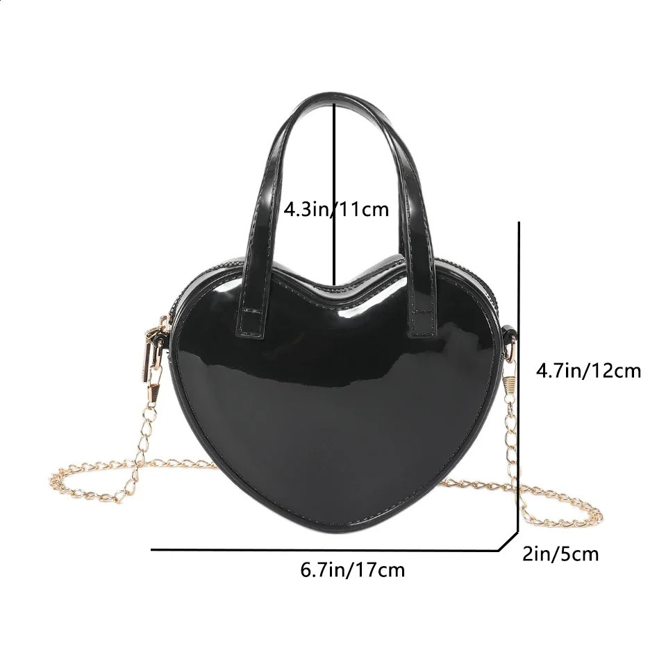 Cute Heart Love Crossbody Bag For Women Patent Leather Handbag Mini Phone Purse Lady Girls Versatile Cross Body Bag Chain 240824