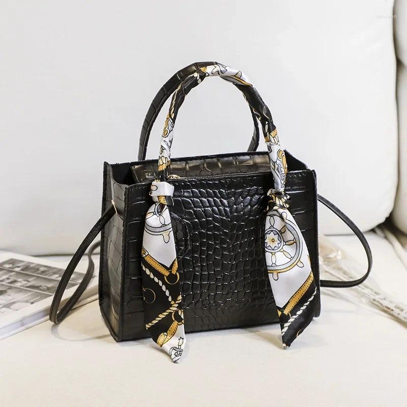 Bag Scarfs Accent Rhombus Shoulder Bag: Chic Chain Crocodile Pattern Oblique Span With Optional Silk Handbag Scarf New Free Delivery Designer Bag