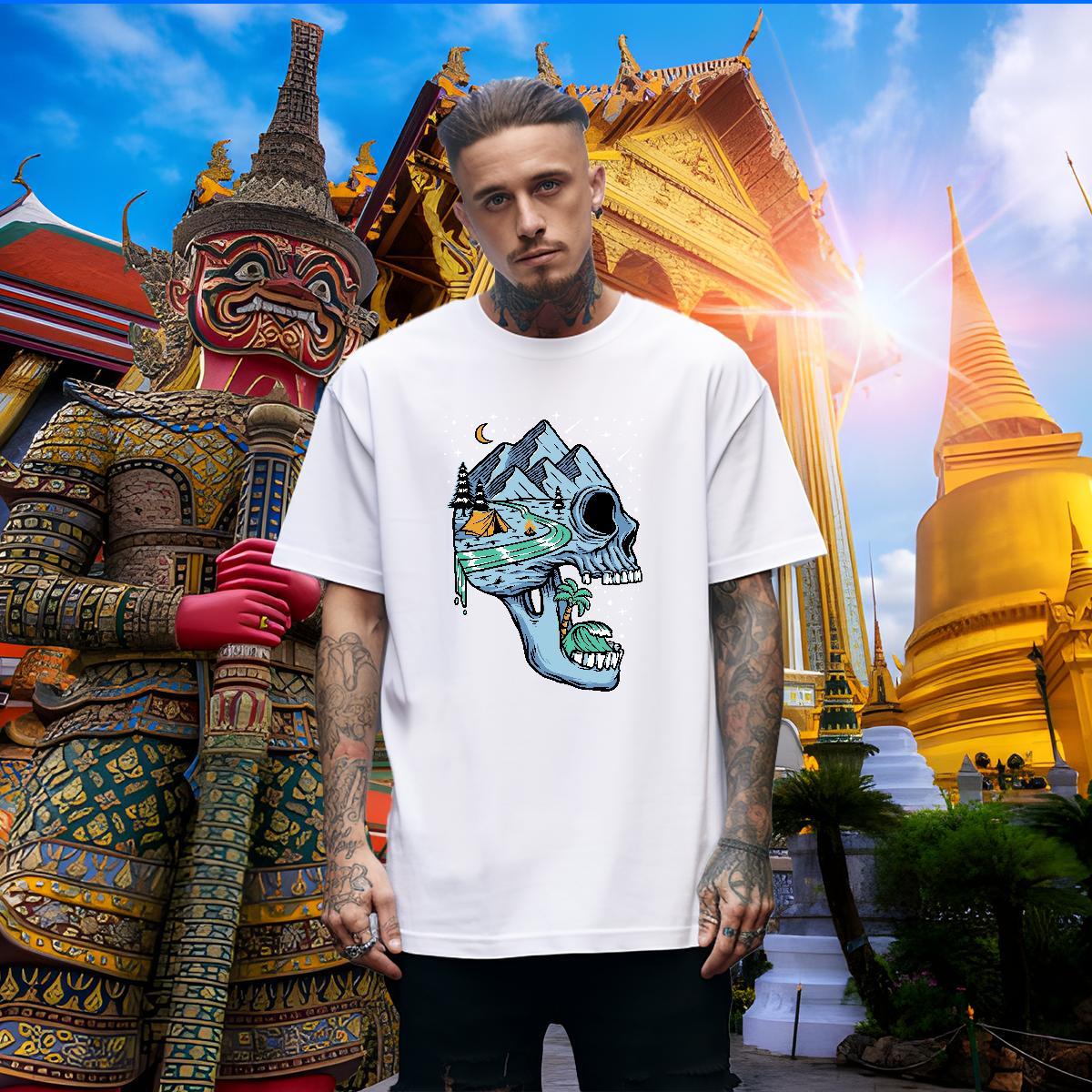 Cool Design T Shirts Men 230g 100% Cotton skull Casual Black Oversized Breathable Short Sleeve Men Tshirts 2024 DIY Polos