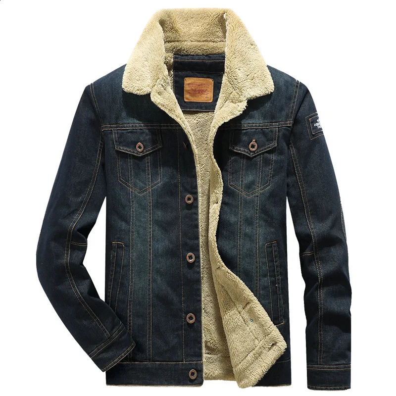 Plus Size 7XL Thick Warm Winter Denim Jacket Mens Windproof Wool Coat Jeans Clothing 240824