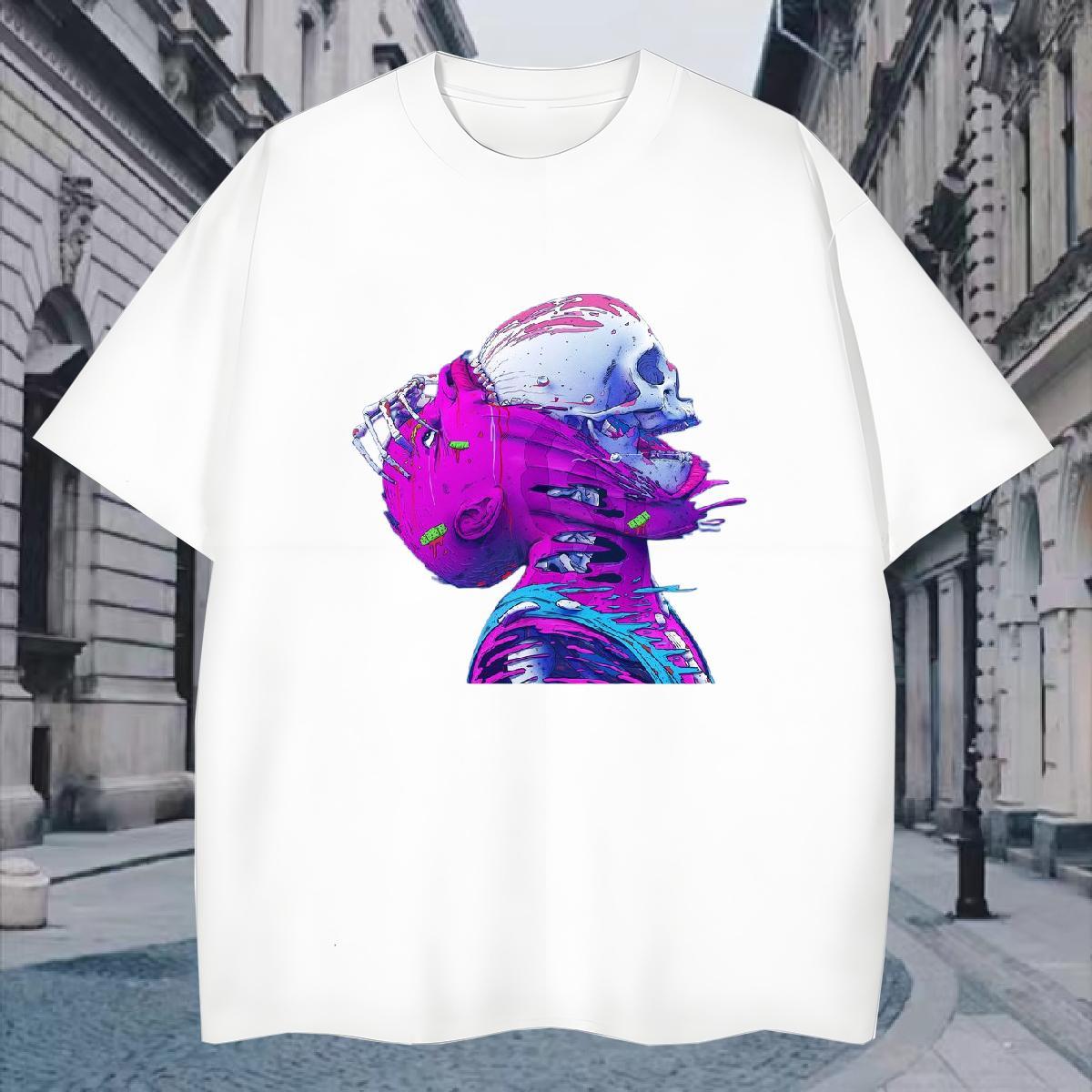 Popular T-Shirts 230g 100% Cotton skull Casual Beach Custom Cartoon Breathable Crew Neck Men Tees DIY Customized Tshirts