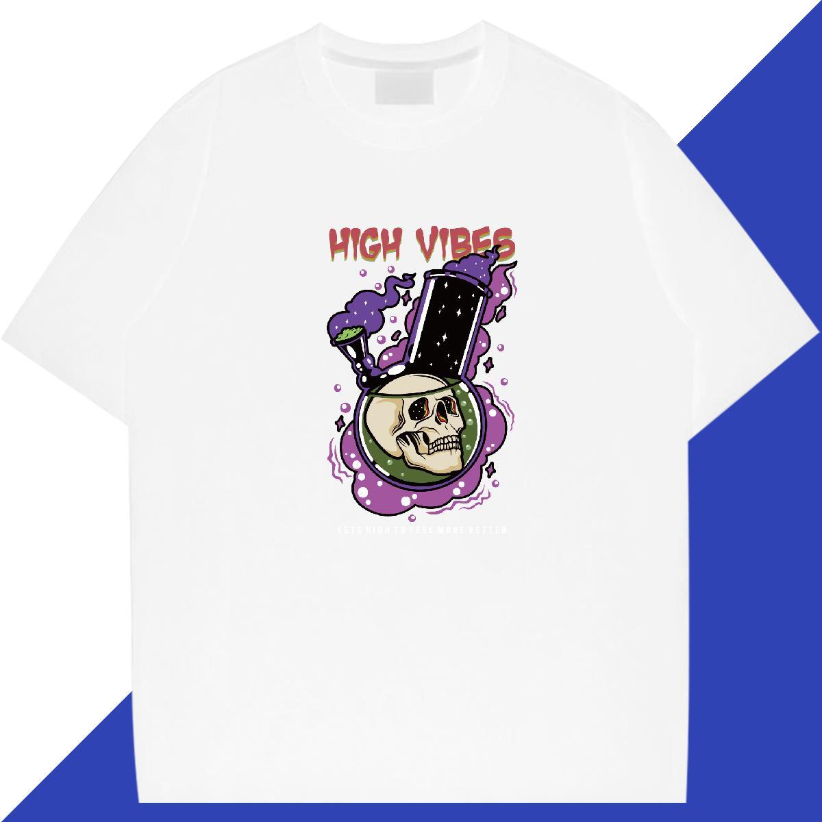 Unisex Man T Shirts 230g Cotton skull High Street Hip Hop Black Oversized Short Sleeve Soft Couples T Shirts Casual New Clothes