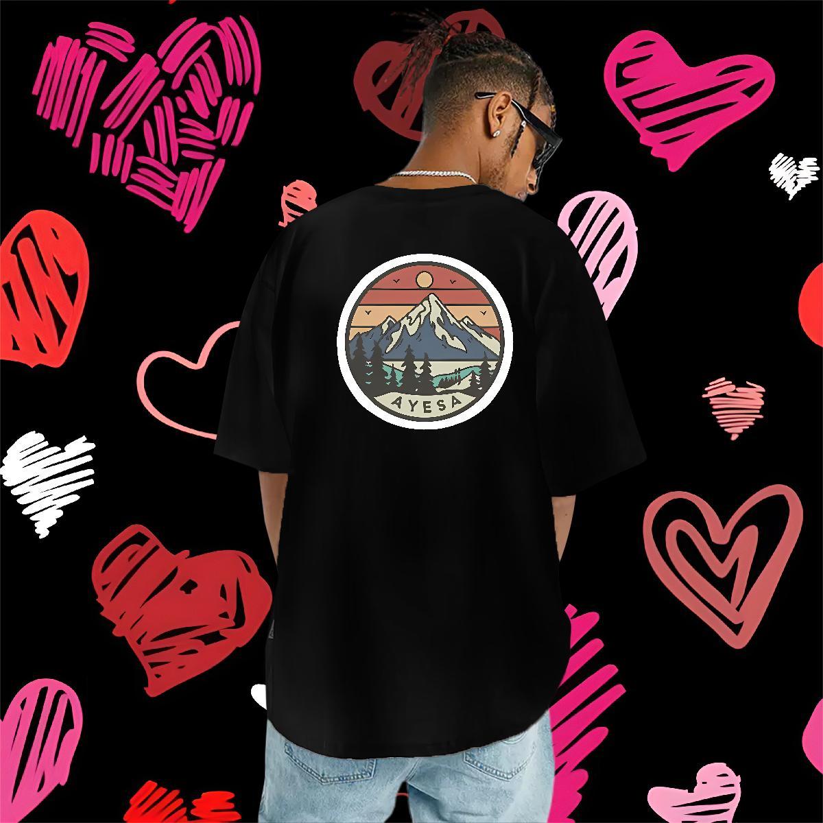 TOP Quality Man T Shirts 230g Pure Cotton mountains Street Oversized 4XL Short Sleeve Soft Mens Tshirts Fashion Top Tees