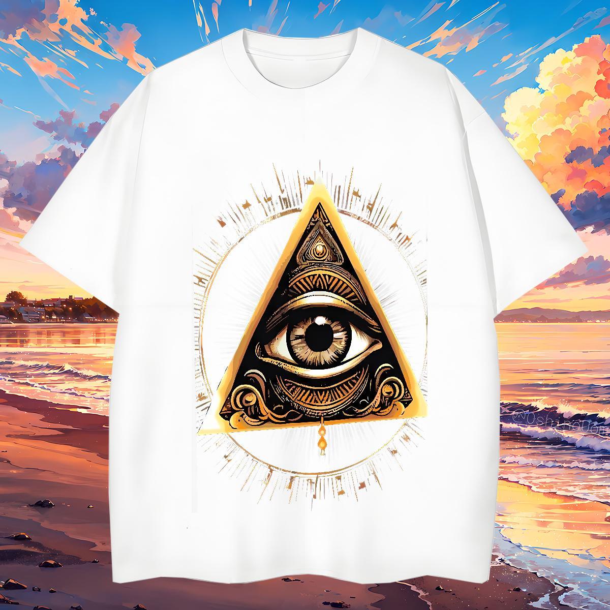 Popular T Shirts Men 230g Pure Cotton eye of the devil Home Outdoor Custom Print Plus Size Breathable Crew Neck Men Tops Tees Classic Casual Tee Shirt