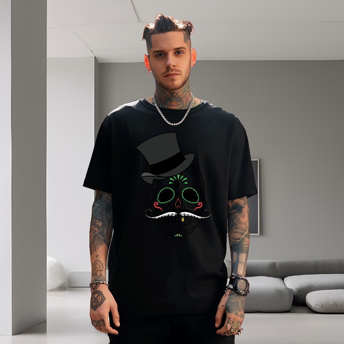 Free Shipping T Shirts Men 230g Pure Cotton skull Home Outdoor Cartoon Print Crew Neck Breathable Couples T Shirts Fashion Design Wear