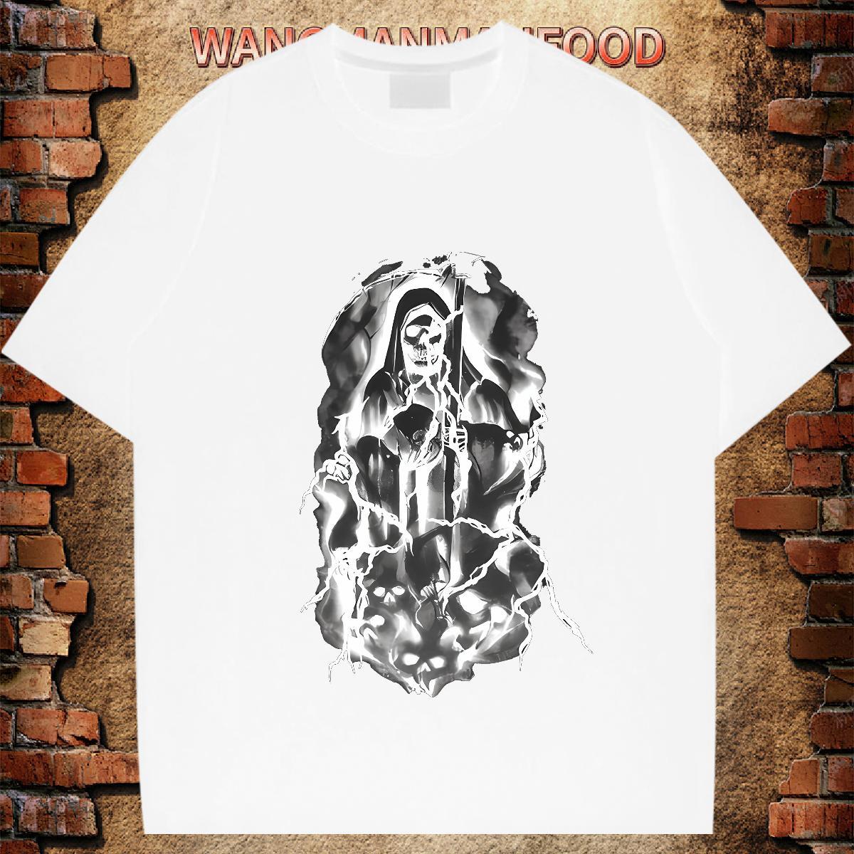 TOP Quality Man T Shirts 230g Pure Cotton skull Street wear Hip Hop Custom Anime O-Neck Short Sleeve Couples T Shirts Classic Casual Tops Shirt