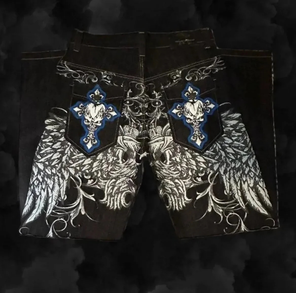 American Fashion Pattern Print Jeans Men Y2K Street Hip Hop Retro Loose Oversized Wide-leg Pants Couple Joker Straight Jeans 240824