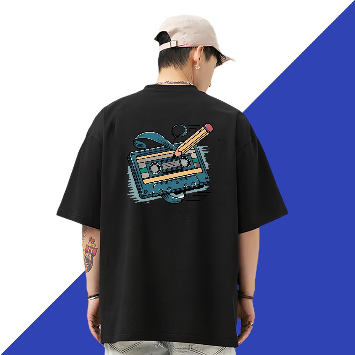 New Tshirts radio High Street Hip Hop 230g Pure Cotton Clothings Short Sleeve O-Neck Designer Men T Shirts DIY Anime