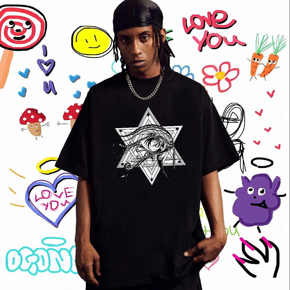 Popular Men T Shirts 230g 100% Cotton eye of the devil Casual Daily Wear Floral Print Breathable Short Sleeve Men Tees New Arrival Clothes