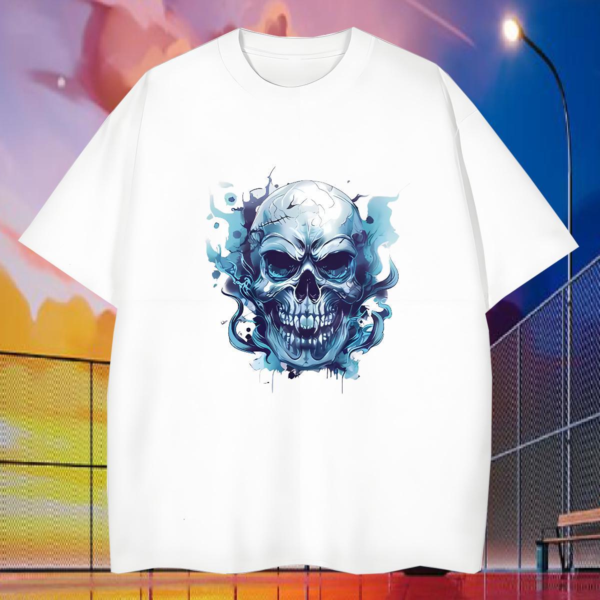 Wholesale Man T Shirts 230g Pure Cotton skull Street wear Hip Hop DIY Logo Oversized Breathable Short Sleeve Tshirt for Man Woman Designer Fashion Top