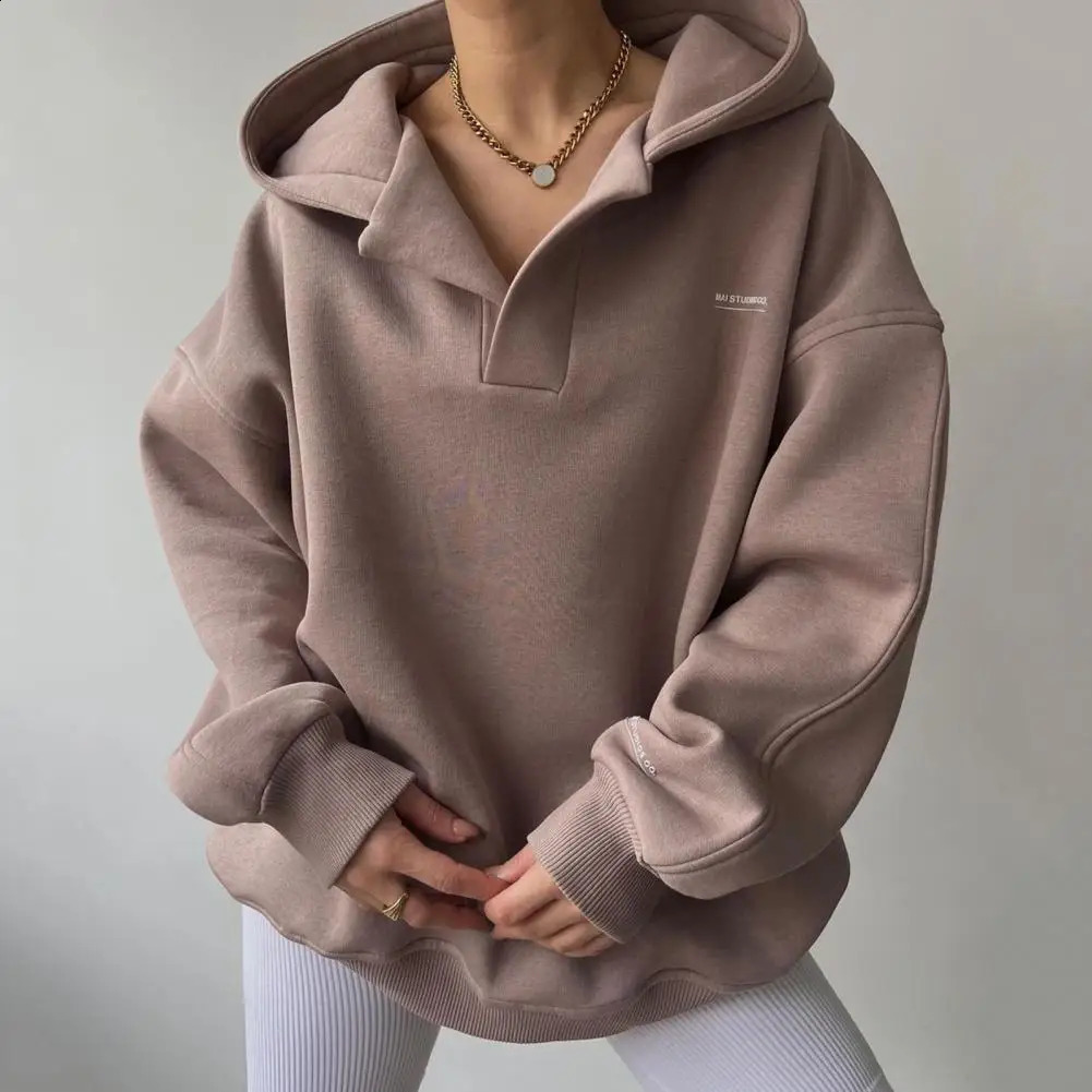 Solid Color Hoodies Long Sleeves Hoodies Fashionable Womens V-neck Hoodies Stylish Solid Color for Autumn for Streetwear 250106