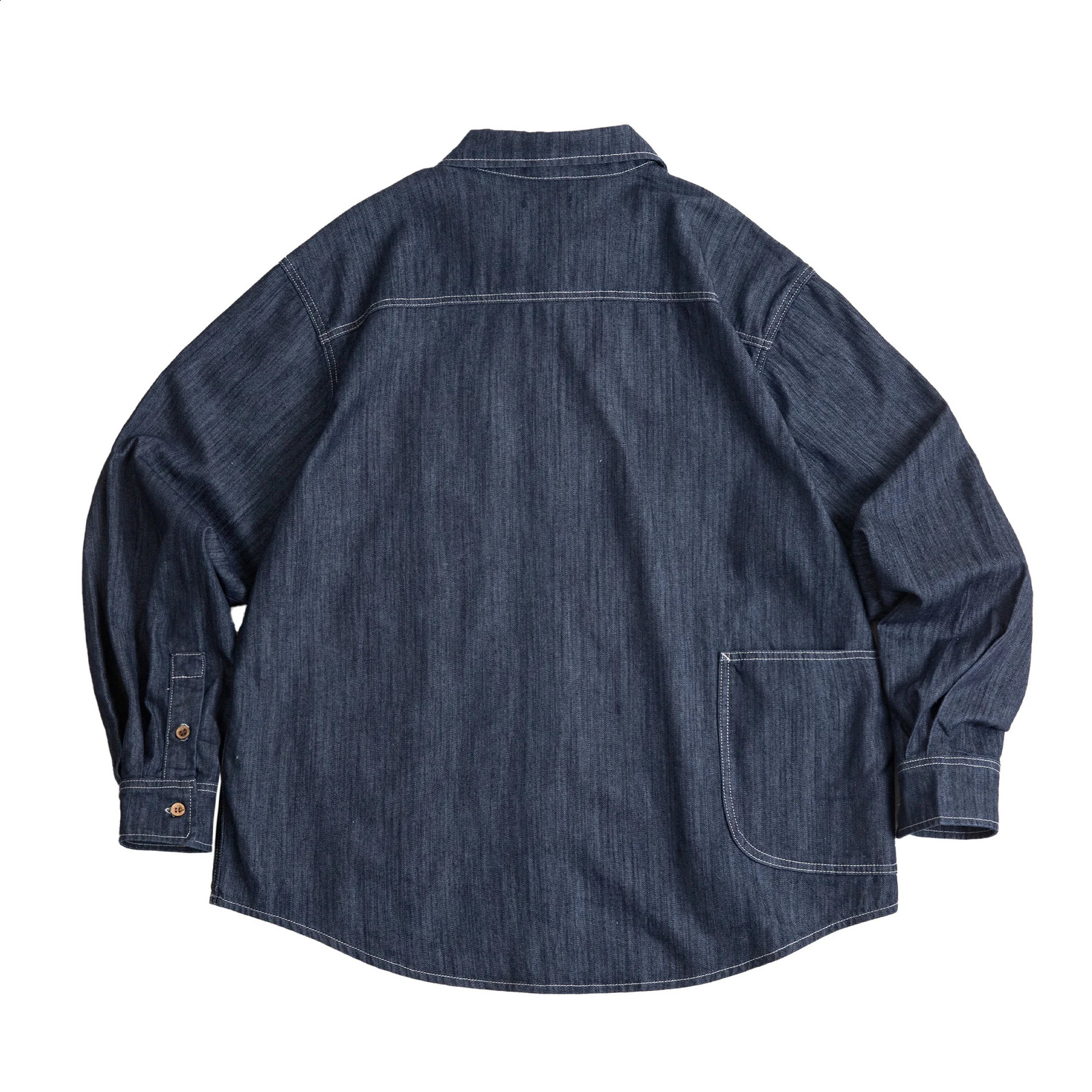 Maden vintage large pocket washed denim shirt mens casual 240g button up long sleeved Amekaji loose workwear top 240824