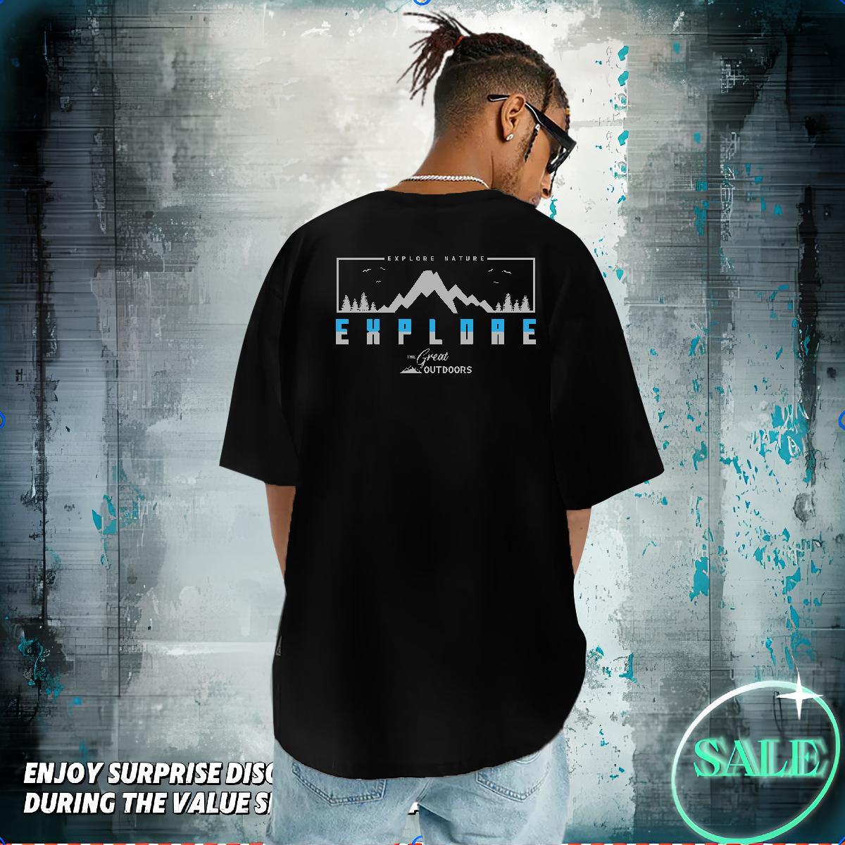 Loose Man T Shirts 230g Pure Cotton mountains Street Custom Print Oversized Short Sleeve O-Neck Men Clothes T-Shirt 2024 Summer Tees Shirts