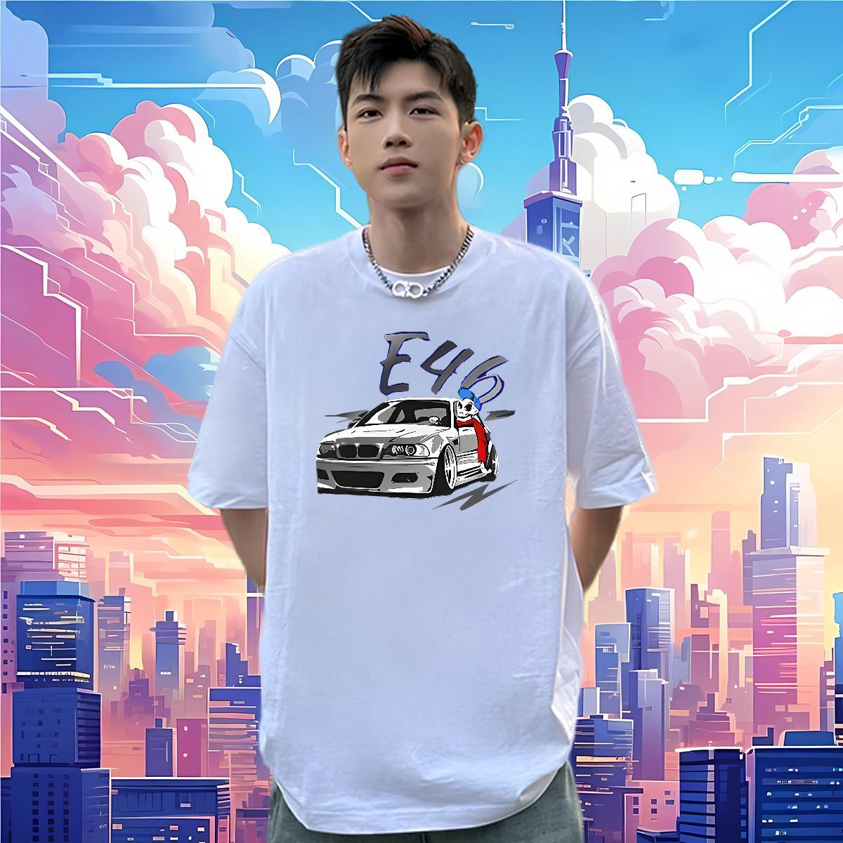 Loose T Shirt For Man 230g Cotton car High Street Hip Hop Oversized Pure Cotton Tshirts Fashion Design Clothings