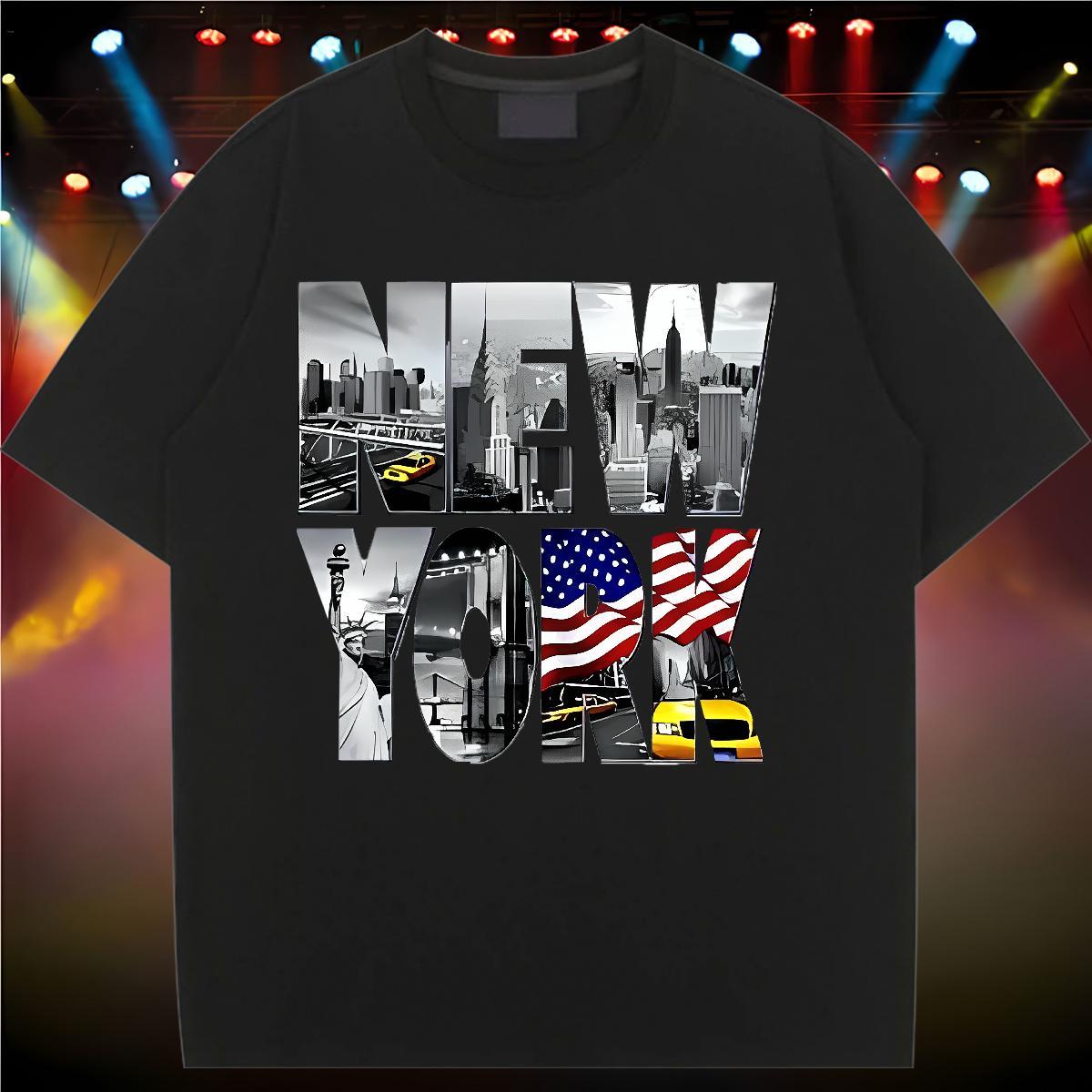 Loose fit Woman Tshirt 230g 100% Cotton New York Sports Street Wear T shirt Breathable Soft Cartoon Floral Printing Tees