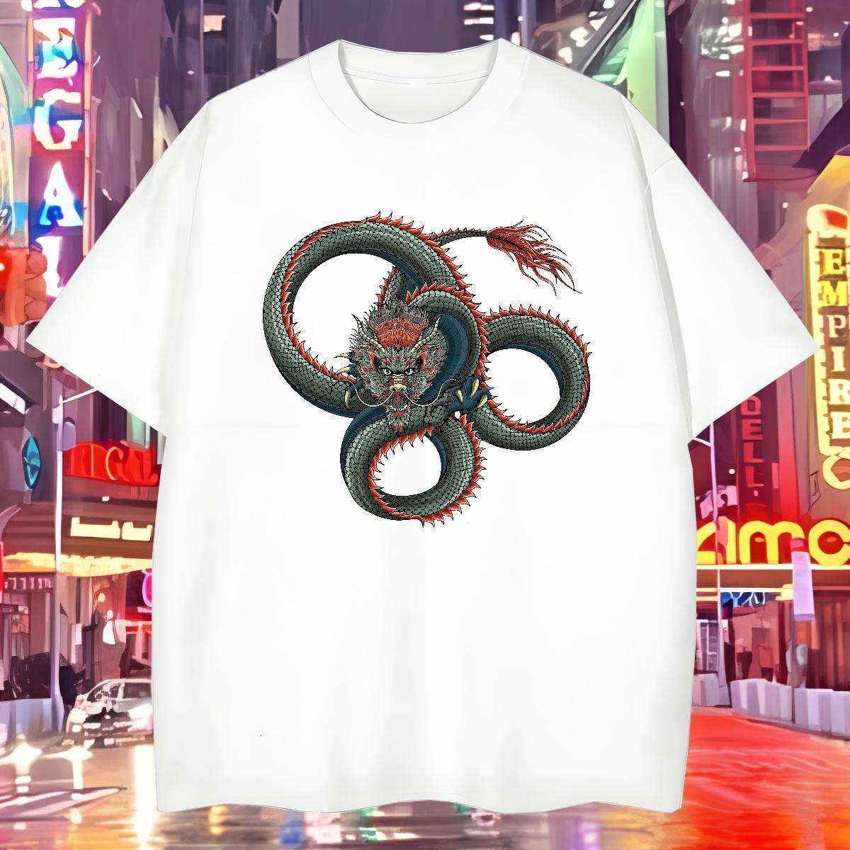 Soft T-Shirts 230g Cotton dragon Sports Casual DIY Anime Round Neck Short Sleeve Tshirts New Tees Shirts