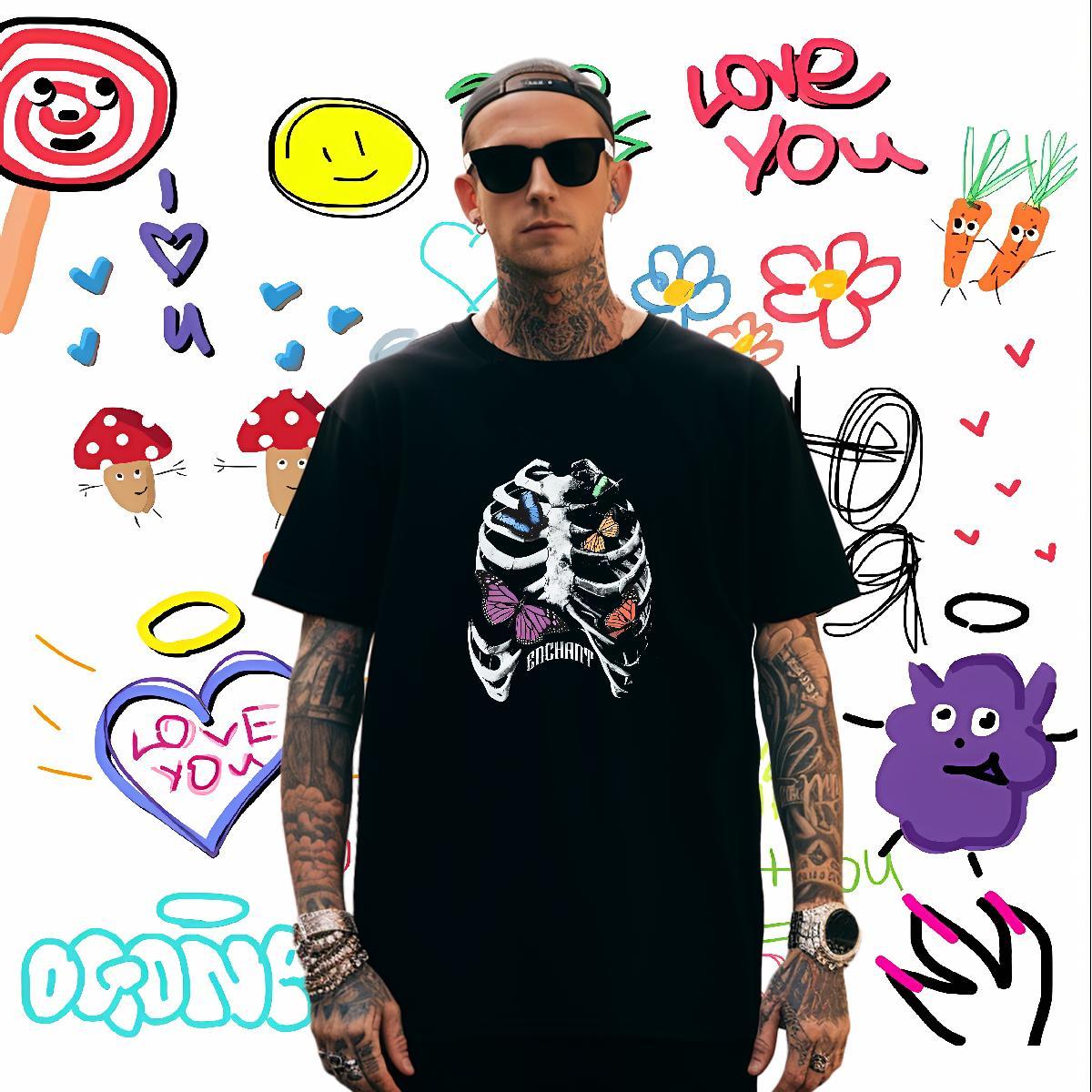 Loose Fit T-Shirts for Men 230g Pure Cotton skull Daily Wear Custom Print Plus Size Crew Neck Breathable Men Tshirts Customized Clothes