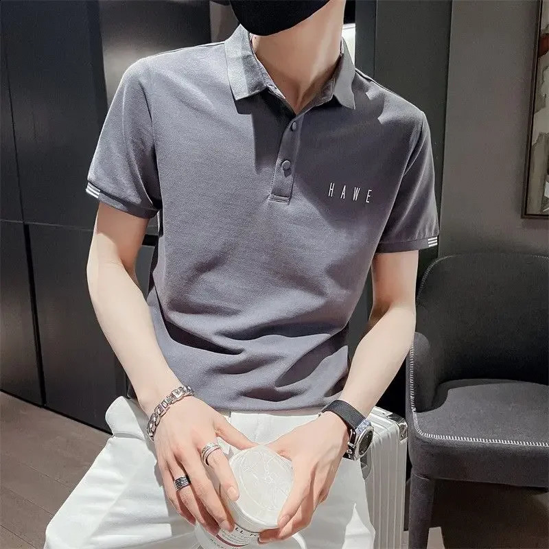 T Shirt for Men 100 Cotton Top Skinny Man with Collar Tee Alphabet Polo Shirts Aesthetic drying Casual Tops Clothes 240824