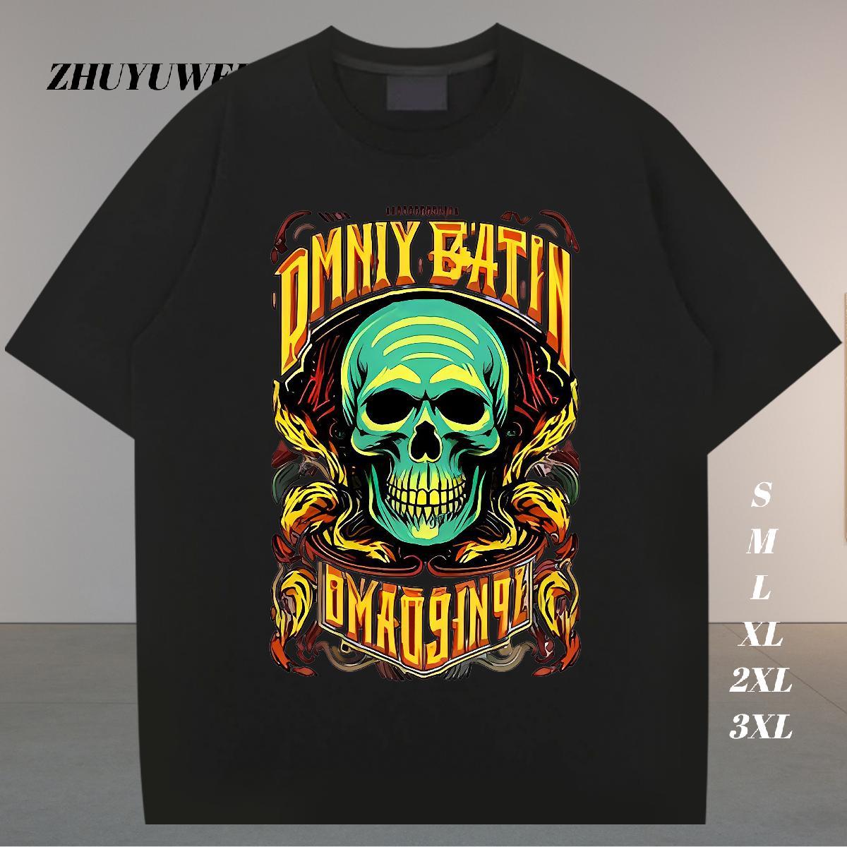 Brand Men T Shirts 100% Cotton 230g skull Anime Printing Street Graphic Breathable Short Sleeve Couples T Shirts Fashion New Clothings