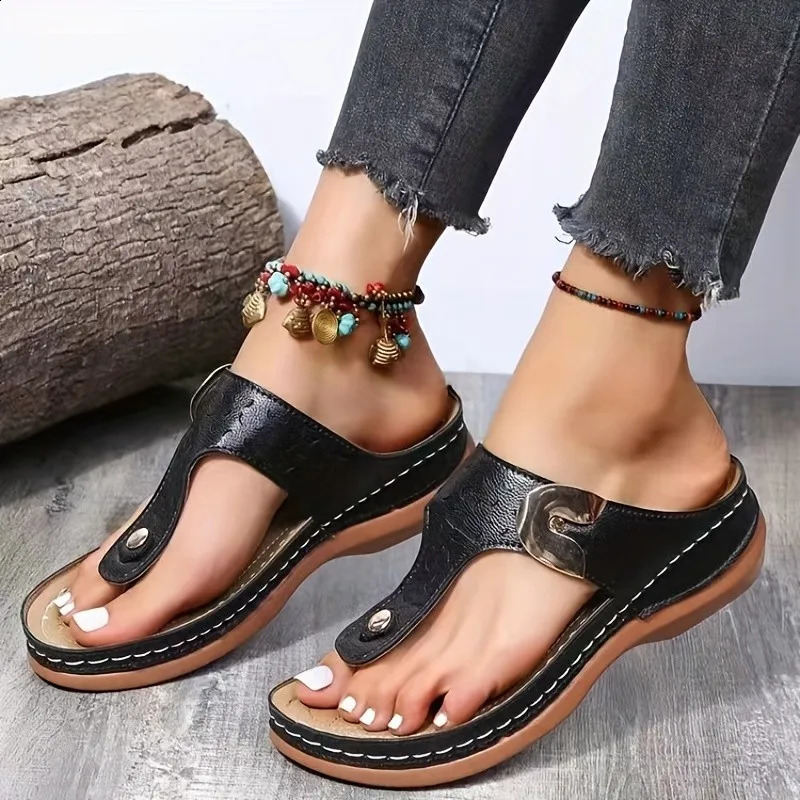 2024 Summer Womens Wedge Sandals Advanced Orthodontic Open toe Sandals Retro Anti slip Leather Casual Womens Platform Retro Shoes 240823 ww