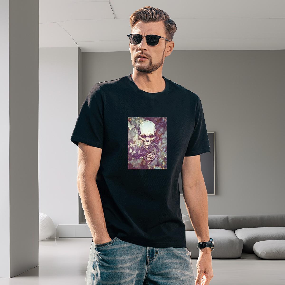 Unisex T-Shirts for Men 230g 100% Cotton skull Beach Oversized O-Neck Short Sleeve Men Tees 2024 Designer Wear