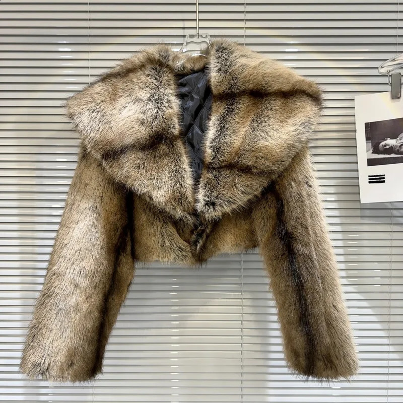 PREPOMP Winter Eco friendly Artificial Fur Collar Cotton Lined Jacket Womens Thick Khaki Warm Short Coat GM507 240824