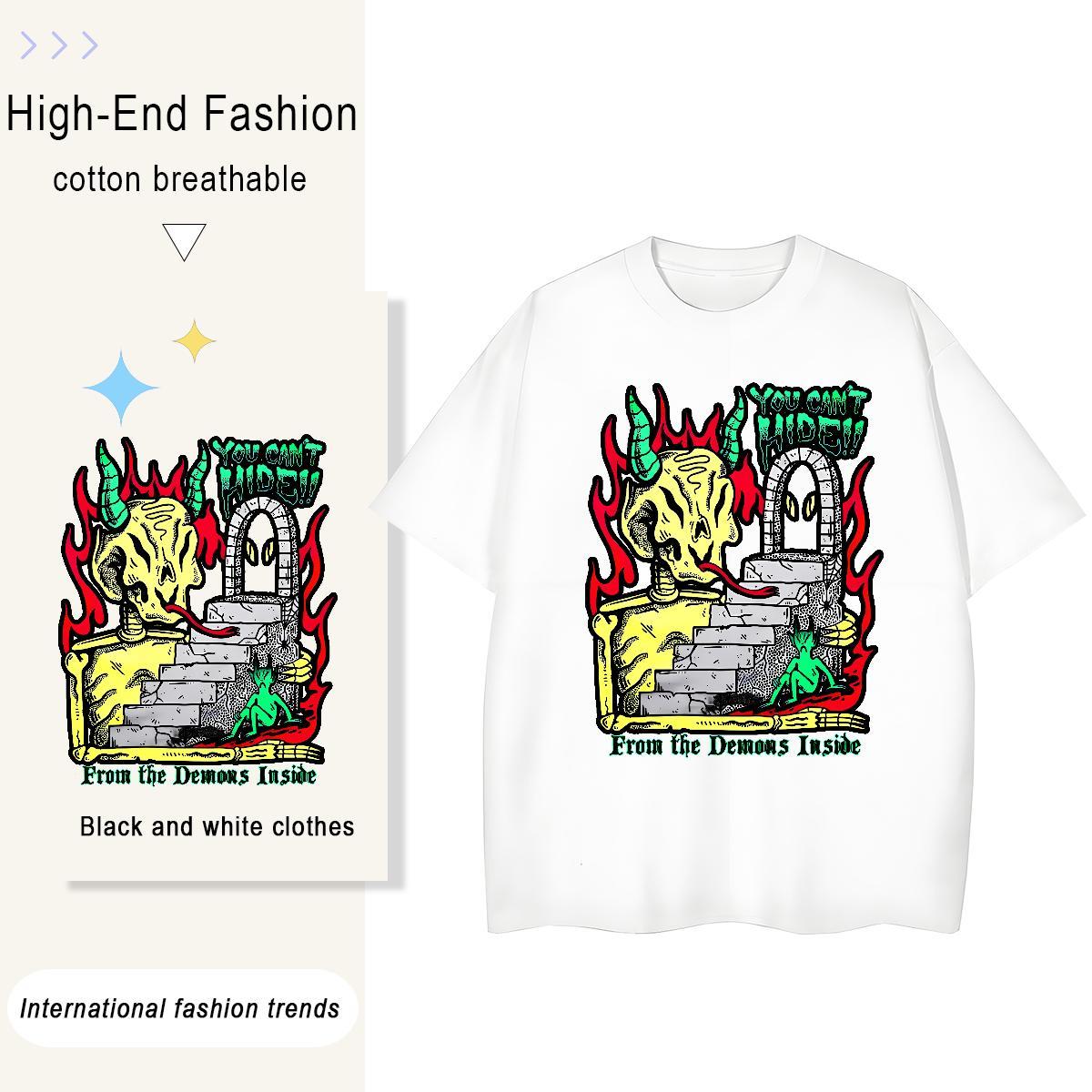 Designer Nice Tshirt for Man Woman 230g Pure Cotton demon Casual Beach T Shirts Women Crew Neck DIY Logo Tops Tees