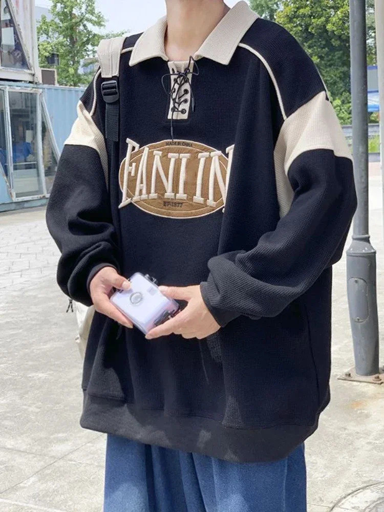 Male Clothes Sweatshirts T Polo Shirts for Men Baggy Tops Graphic Embroidery Waffle Funny Social Fashion Trends Full Sleeve 240824
