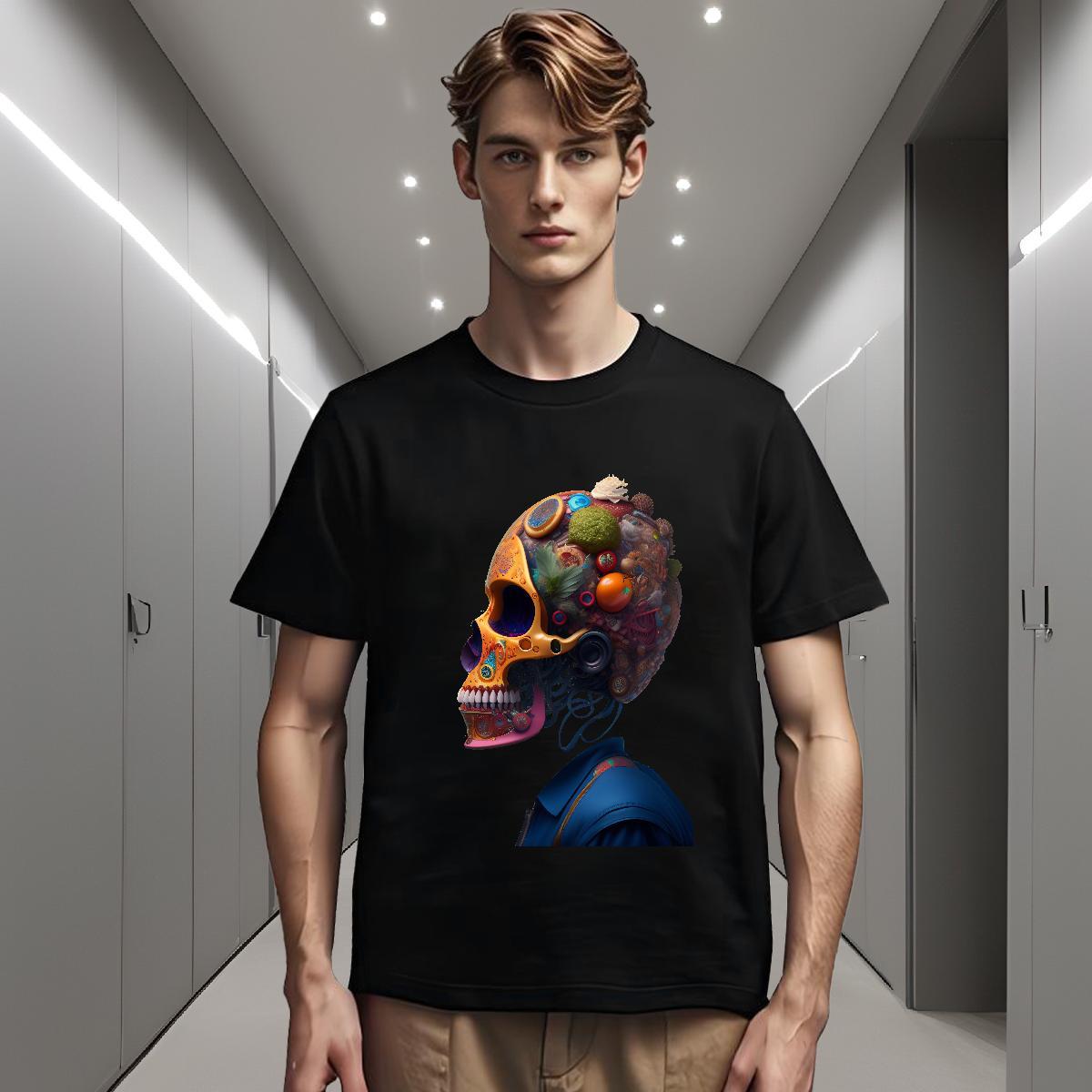 Comfortable T-Shirts for Men 230g Pure Cotton skull Daily Wear Asian Size O-Neck Short Sleeve Tshirts Stylist Clothings