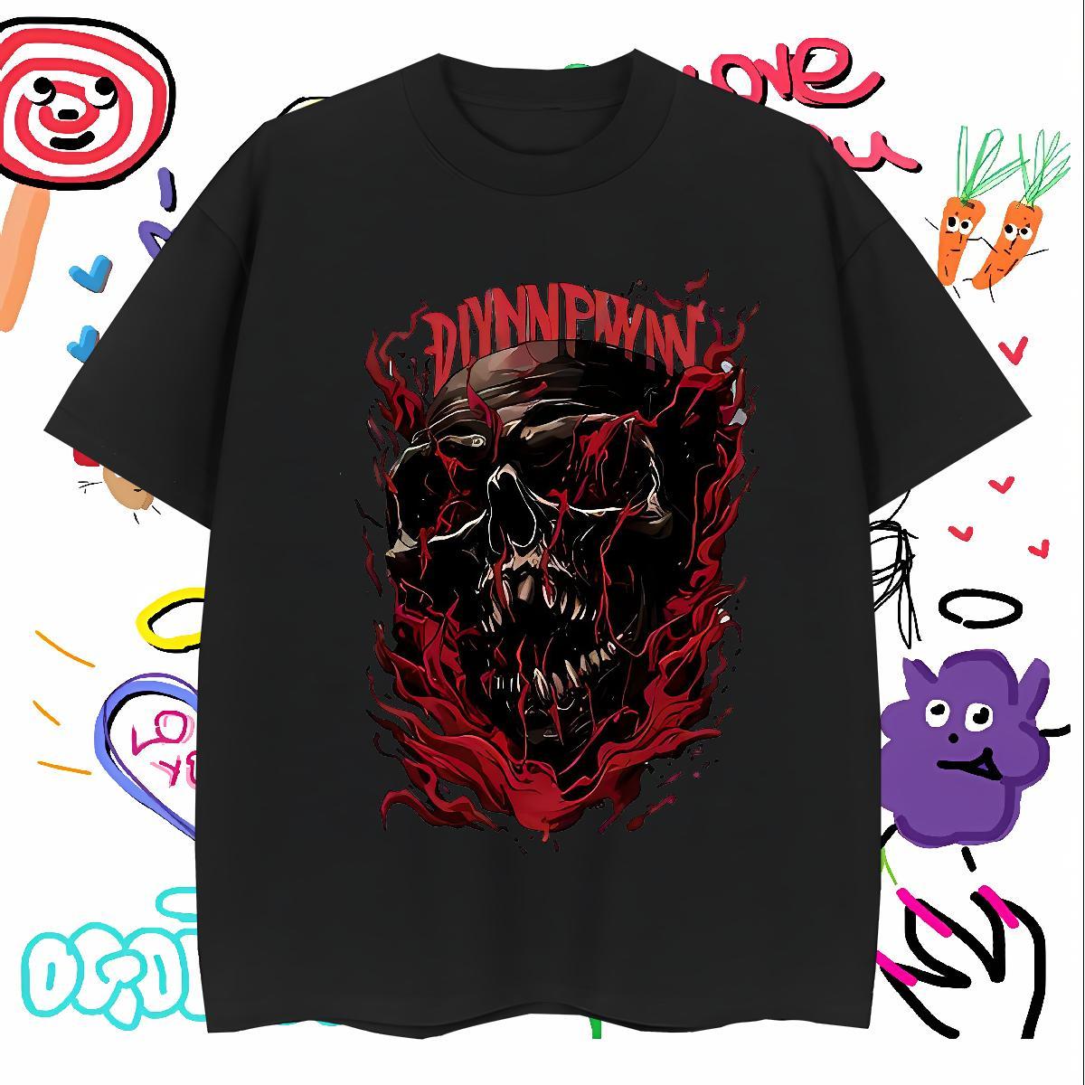 Loose Fit Men T Shirts 230g Pure Cotton skull Summer Casual Anime Breathable Crew Neck Tshirts 2024 Designer Tee Shirt