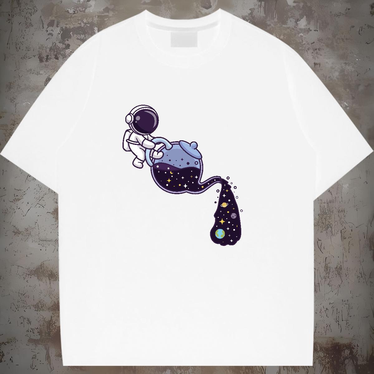 Nice Womens Tshirts 230g Cotton universe Sport T shirt Breathable Crew Neck Cartoon Printing L-4XL Top Shirts
