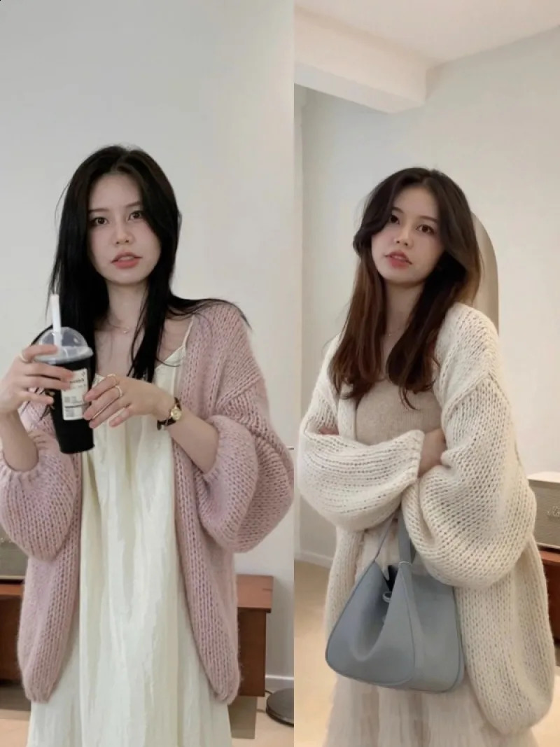 Korean Knitted Cardigan Women Sunscreen Shirt Long Sleeved Solid Color Loose Top 240824