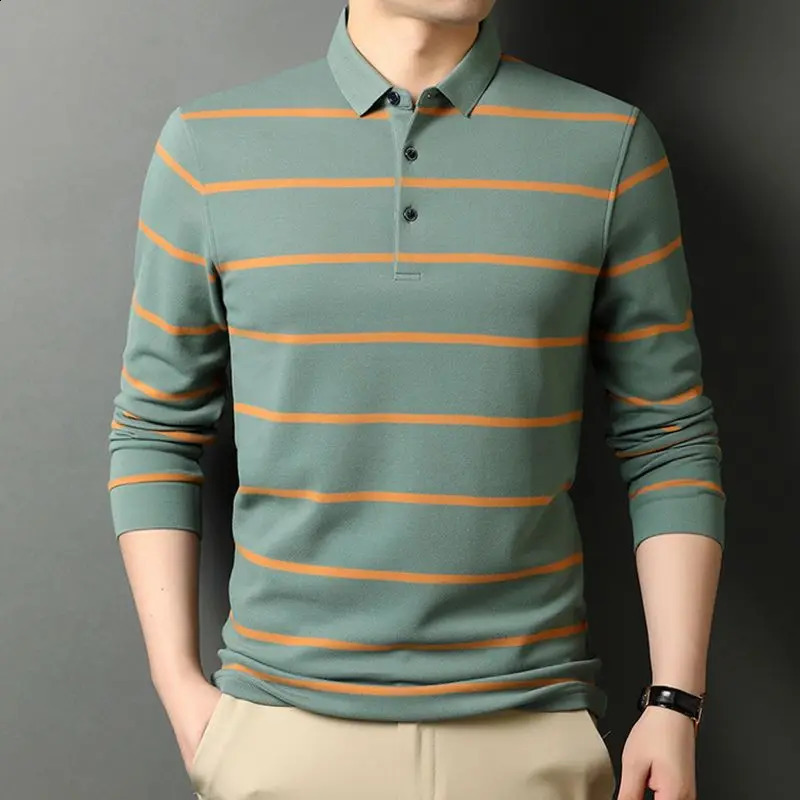 Spring Autumn Polo-Neck All-match Long Sleeve Top Striped Korean Fashion Business Male Button Clothes Shirts for Men 240824
