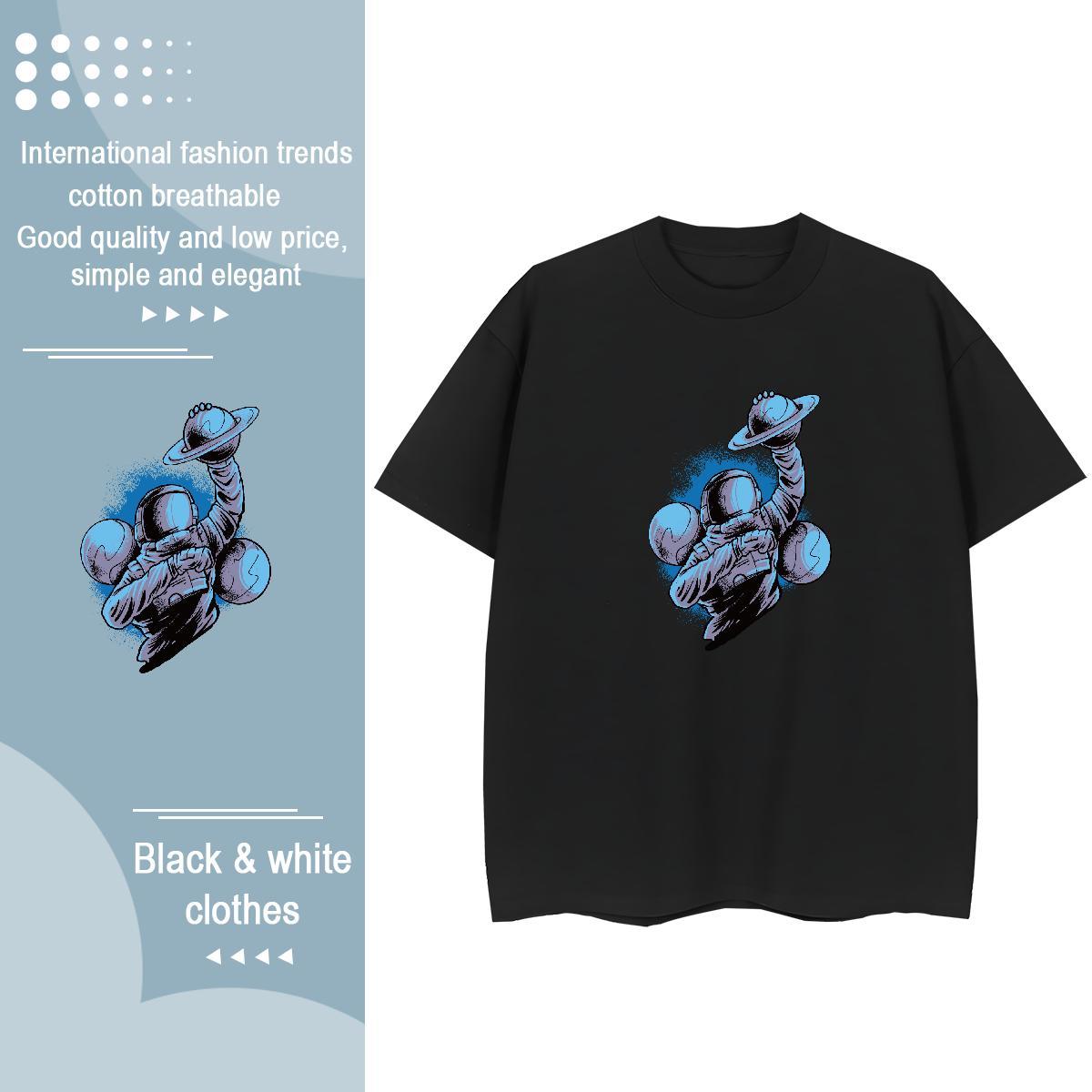 Loose Woman Tshirt 230g Pure Cotton cosmonaut Spring Summer T-Shirts for Women Short sleeve Soft Oversized Tshirts