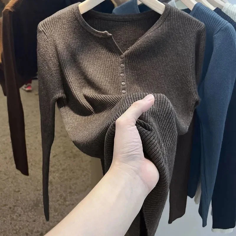 Spring Autumn Womens Sweater Pullovers Spring Warm Slim Bottoming Shirt Long Sleeve Casual Pull Femme Knitwear Jumpers 240824