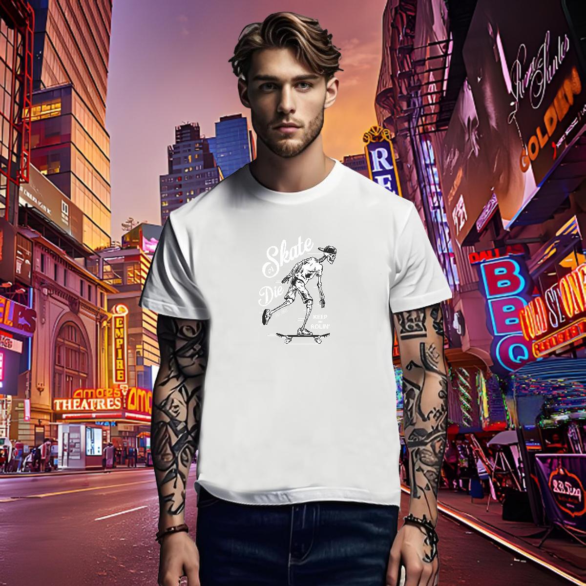 Loose Mens T Shirts 100% Cotton 230g skull Outdoor Floral Print Crew Neck Breathable Tshirt for Man Woman 2024 Polos