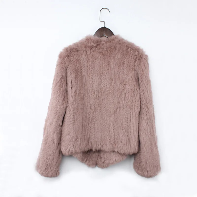 Real rabbit fur knitted open collar jacket natural handmade irregular coat 240824