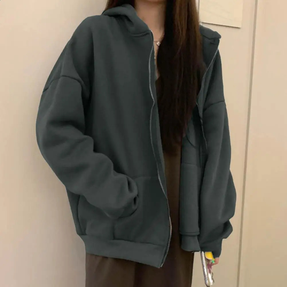 Women Zip-up Hoodie Thick Hooded Womens Winter Coat with Zipper Closure Drawstring Long Sleeve Solid Color Jacket for Autumn 240824