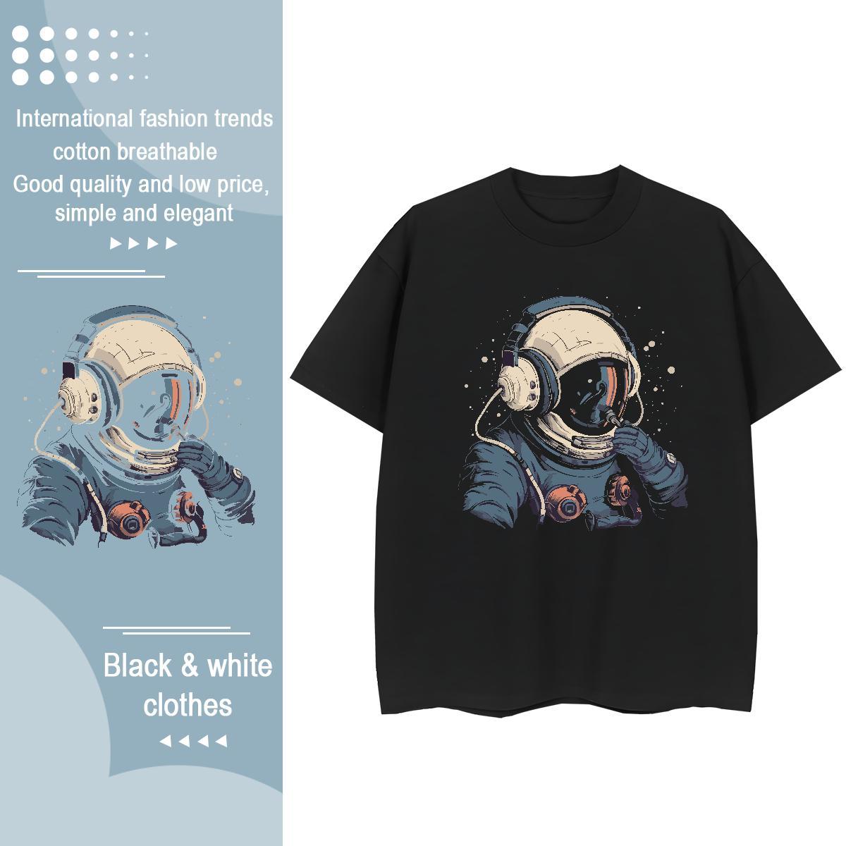 High quality Couples T Shirts 230g 100% Cotton cosmonaut Spring Summer T-Shirts for Women Short Sleeve O-Neck White Plus Size Polos