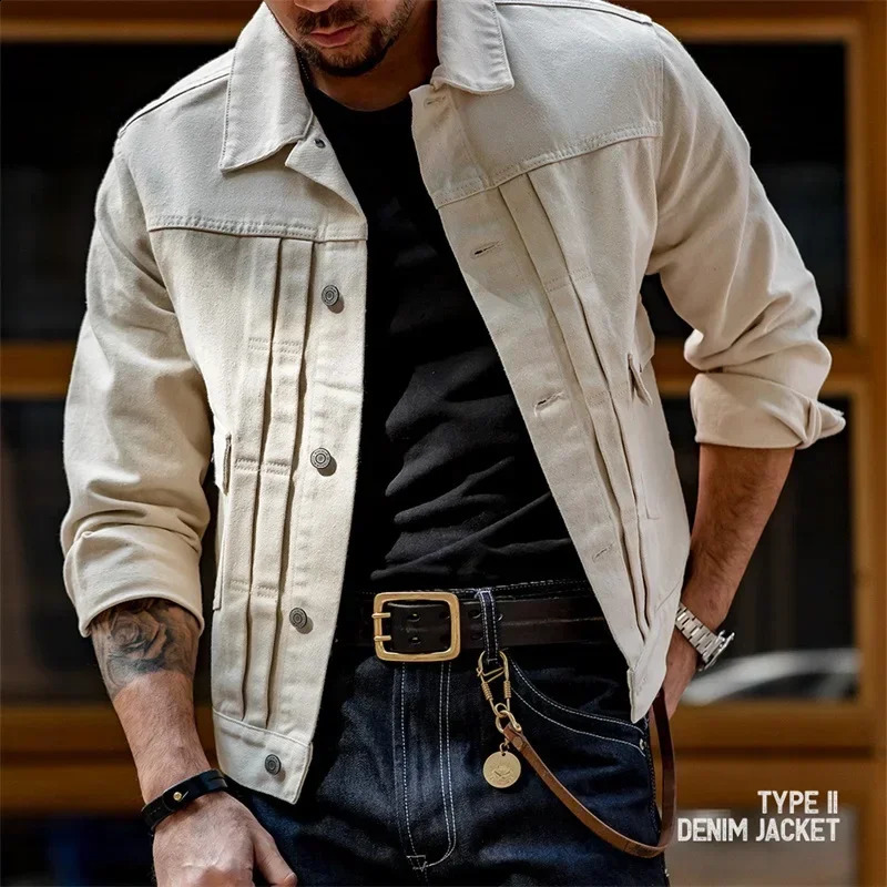 Maden retro denim jacket mens Amekaji cotton 100% ultrathin fit fashionable streetwear highquality clothing w240824