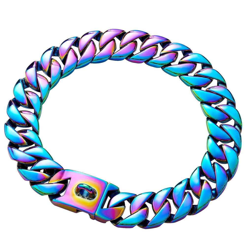 32mm Wide Chain Collars Heavy Strong Stainless Steel Choker Pitbull Gold Dog Necklace For Large Dogs 18K gold-plated Cuban link chain dog collar pet c